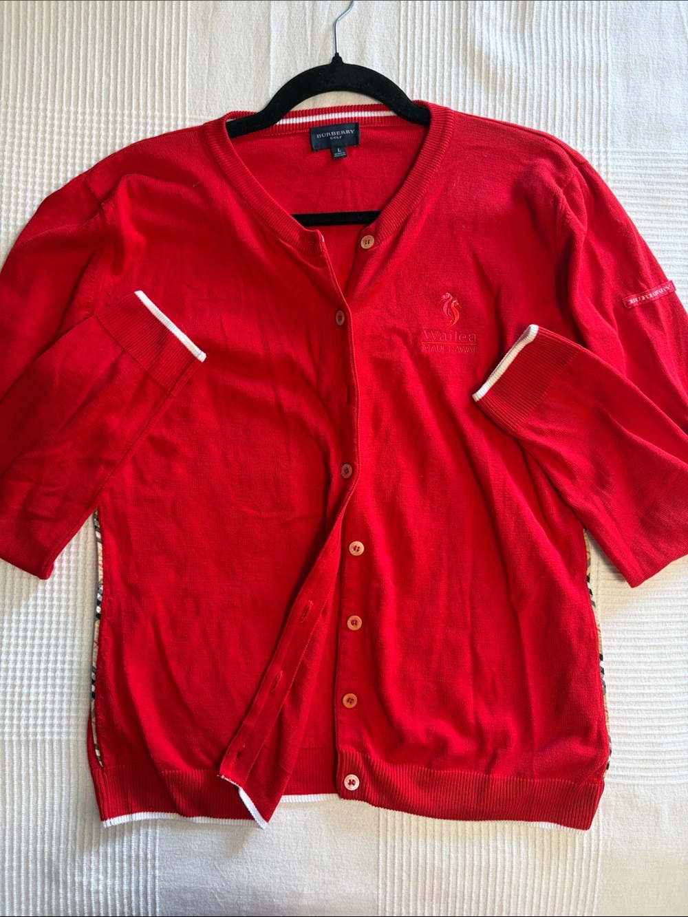 100% Cotton Burberry Golf Red Golf Cardigan